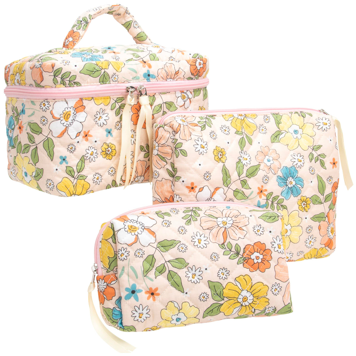 Quilted Makeup Bag for Women, Travel Cosmetic&Toiletry Bag,Gauze Heart
