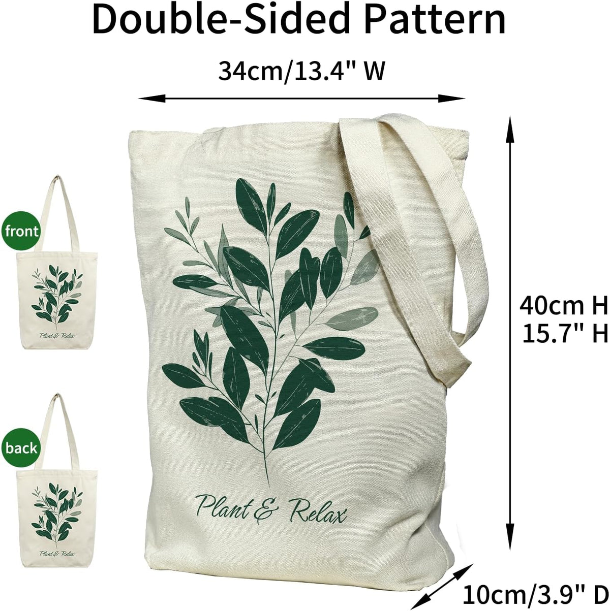 itgowisa Canvas Tote Bag with Zipper Pocket, Reusable Grocery Bag for Daily