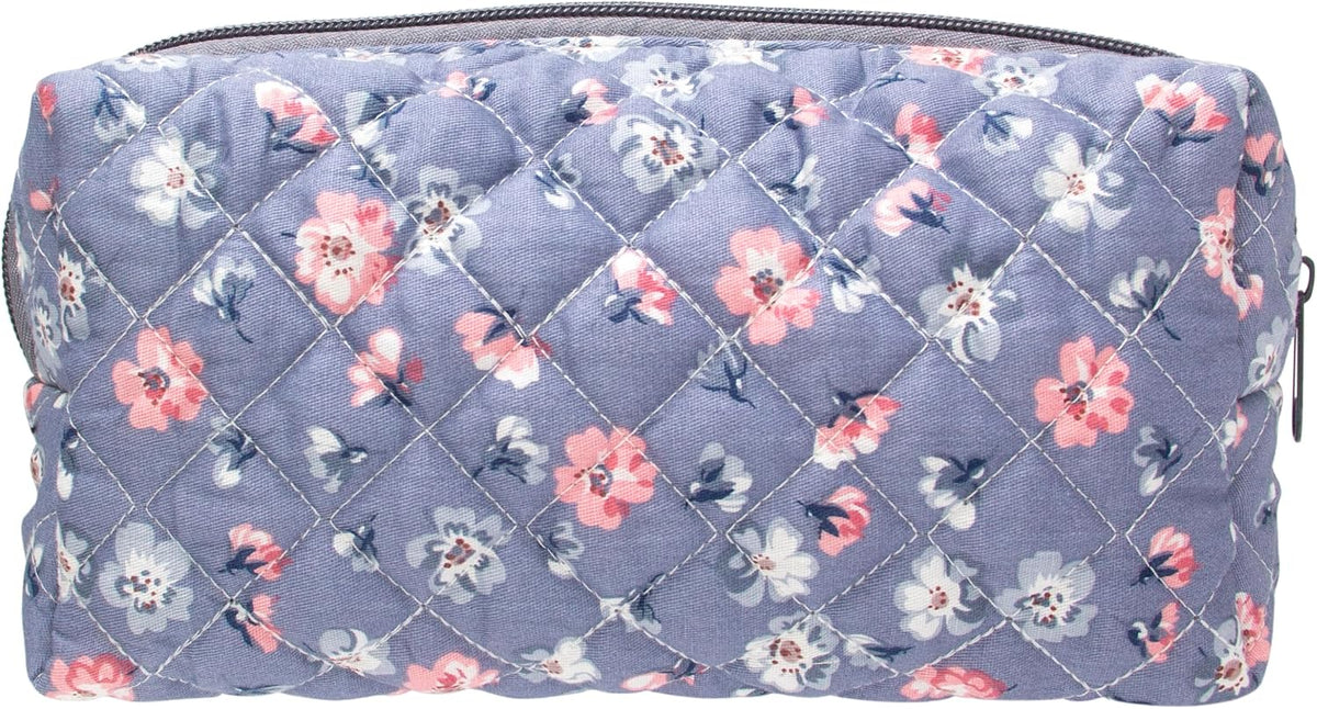 PAZIMIIK Small Quilted Makeup Bag,Zipper Cosmetic Pouch,Grey Floral