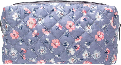 PAZIMIIK Small Quilted Makeup Bag,Zipper Cosmetic Pouch,Grey Floral