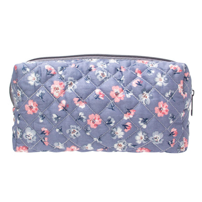 PAZIMIIK Small Quilted Makeup Bag,Zipper Cosmetic Pouch,Grey Floral