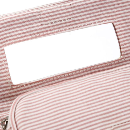 Women’s Cute Nylon Makeup Bag with Built-in Mirror, Protable Lightweight Cosmetic Bag, Trendy Toiletry Bag for Travel (Light Pink Stripe)