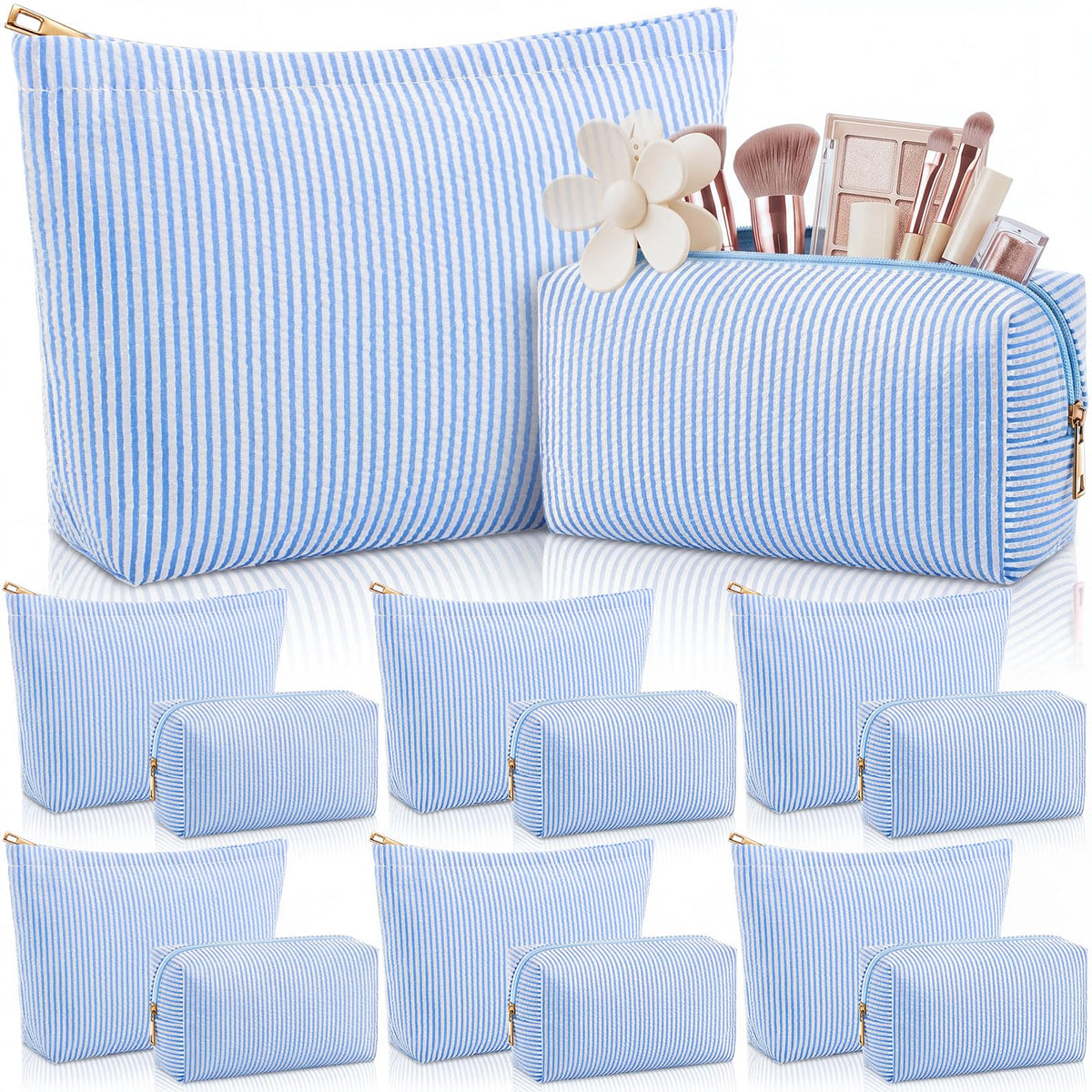 Huhumy 12 Pcs Seersucker Makeup Bags for Woman Striped, 6 Colors