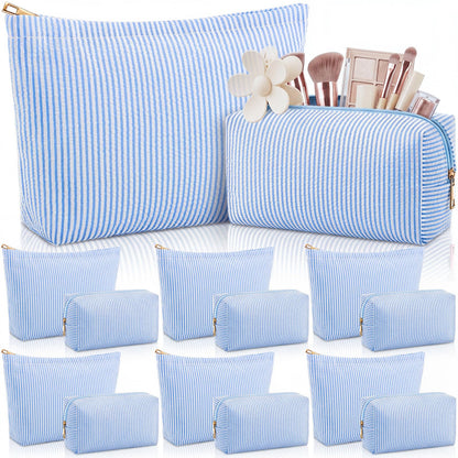 Huhumy 12 Pcs Seersucker Makeup Bags for Woman Striped, 6 Colors
