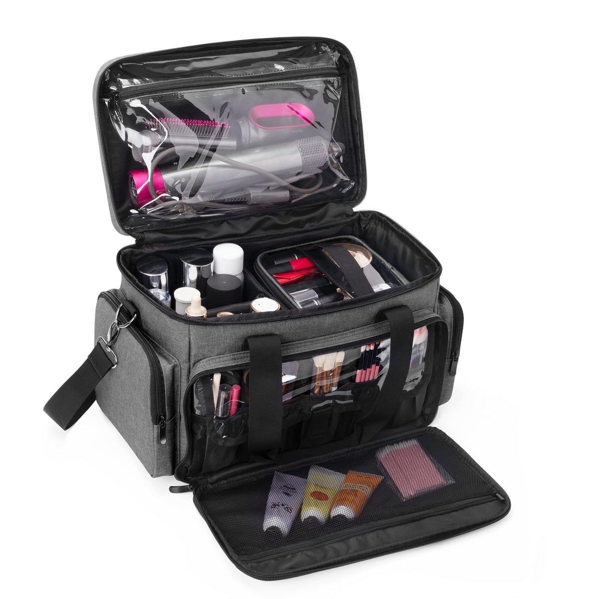 BAFASO Makeup Bag with 2 Removable Pouches and Detachable Dividers, Black