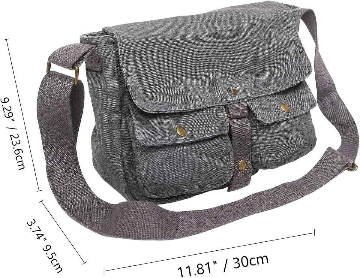 AFGWK School Vintage Canvas Messenger Bag for Men Crossbody Shoulder Bag Satchel Handbags