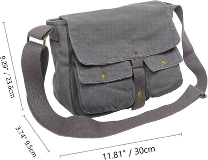 AFGWK School Vintage Canvas Messenger Bag for Men Crossbody Shoulder Bag Satchel Handbags