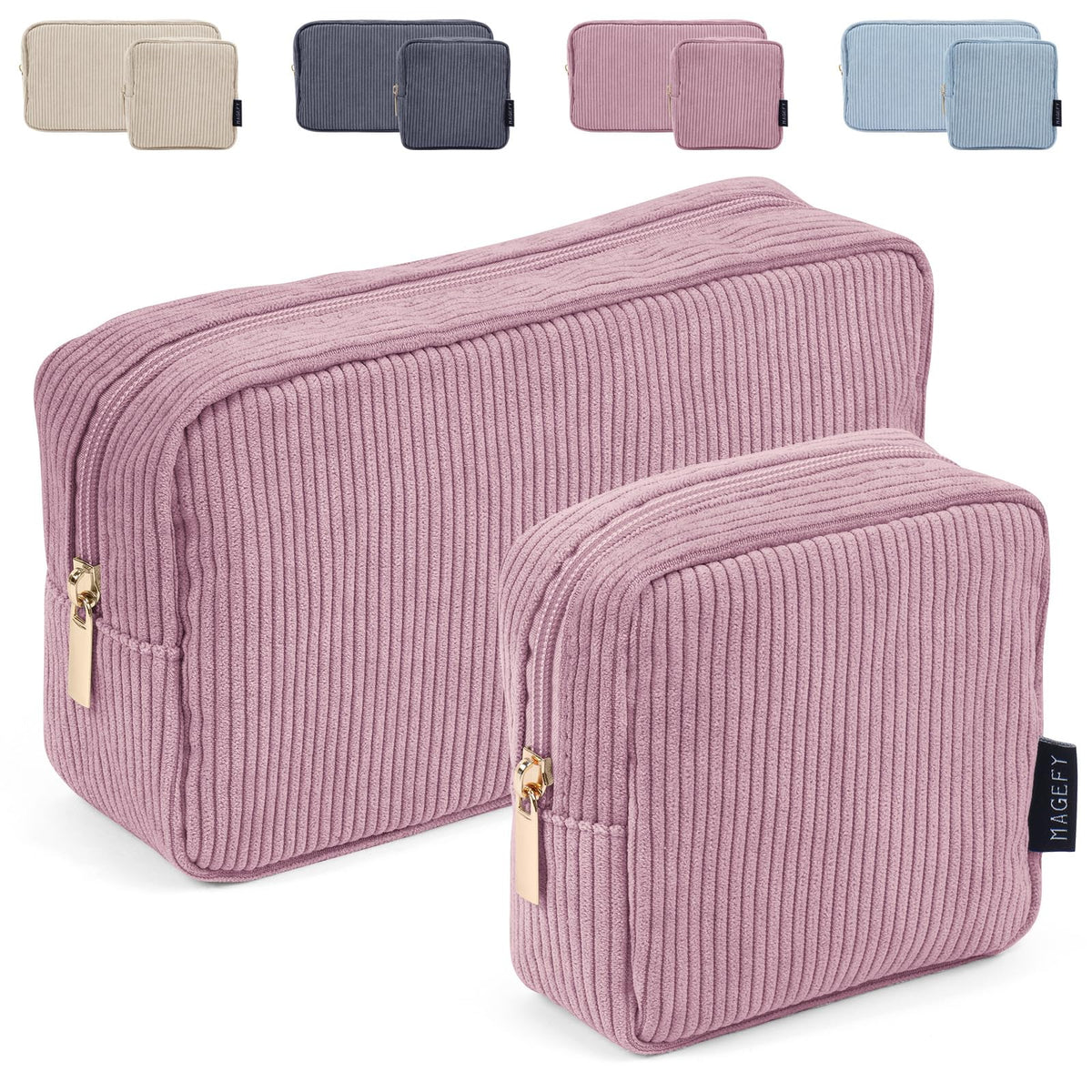 MAGEFY Small Makeup Bag for Purse Mini Cosmetics Bag Corduroy Cute Cosmetic Pouch for Women with Slip-in Pockets