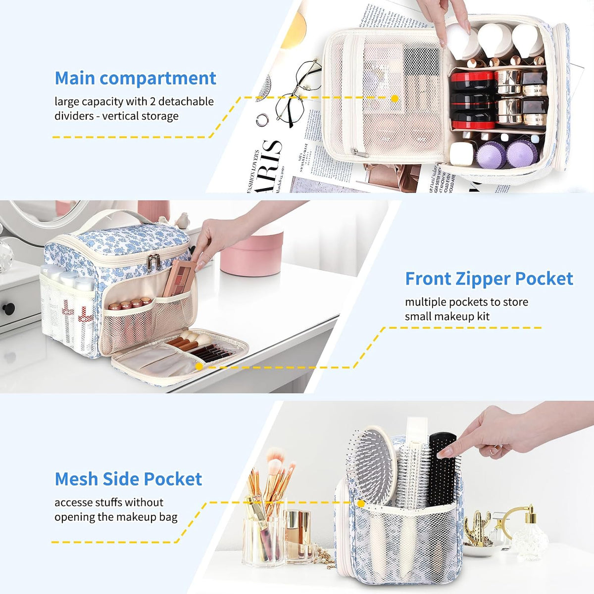 Makeup Bag for Women, Travel Makeup Case Organizer, Large Cosmetic Storage