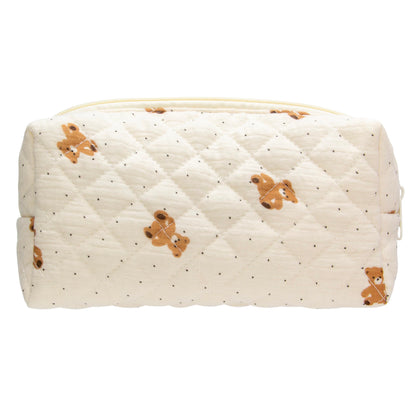 PAZIMIIK Small Quilted Makeup Bag,Zipper Cosmetic Pouch,Grey Floral