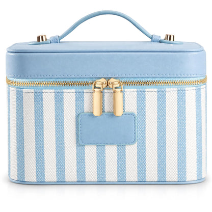Makeup Bag Travel Toiletry Leather Cosmetic Case, Waterproof Makeup Organizer with Brush Holder, Wipe Clean Removable Divider Vanity Train Bag for Women, Brown Coffe