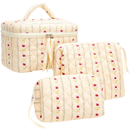 Quilted Makeup Bag for Women, Travel Cosmetic&Toiletry Bag,Gauze Heart