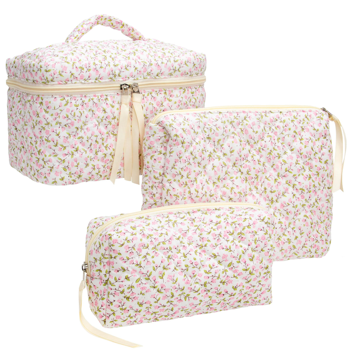 Quilted Makeup Bag for Women, Travel Cosmetic&Toiletry Bag,Gauze Heart