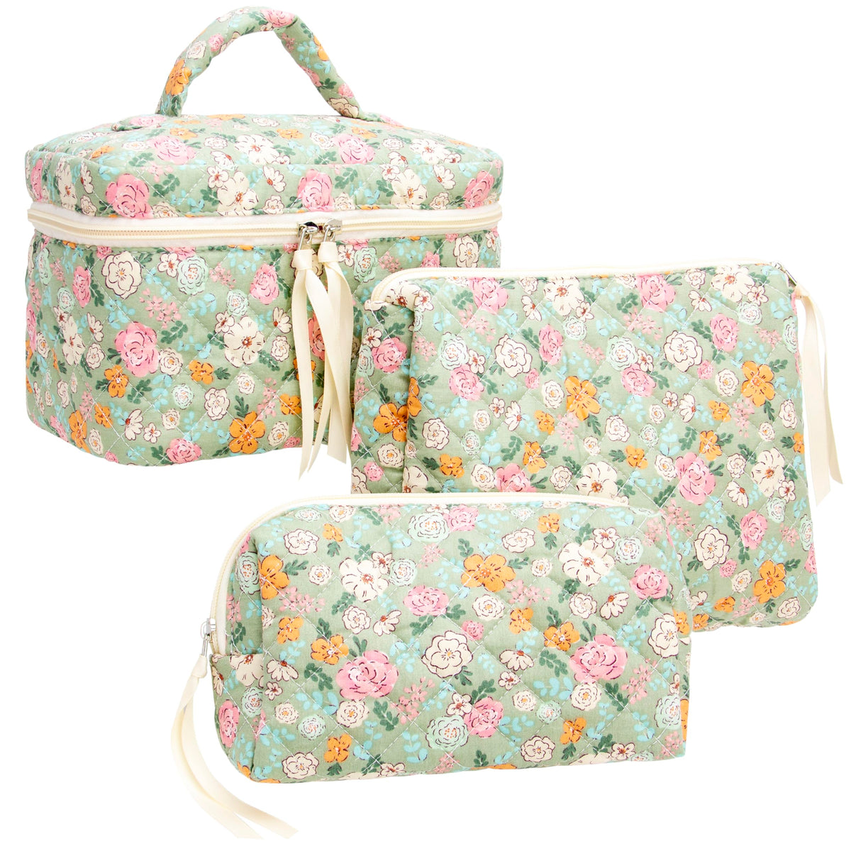 Quilted Makeup Bag for Women, Travel Cosmetic&Toiletry Bag,Gauze Heart