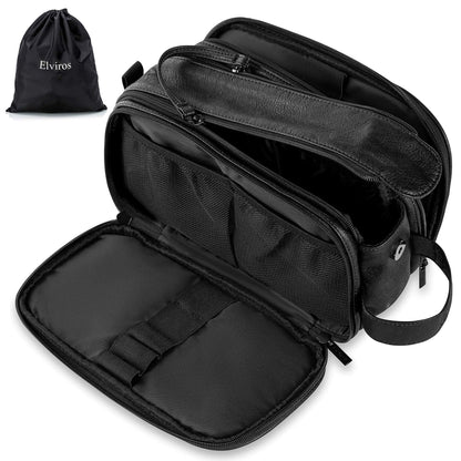 Elviros Travel Toiletry Bag for Men PU Leather Dopp Kit (Small, Brown)