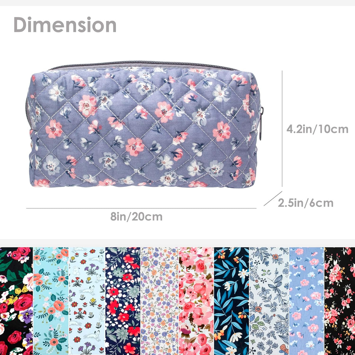 PAZIMIIK Small Quilted Makeup Bag,Zipper Cosmetic Pouch,Grey Floral