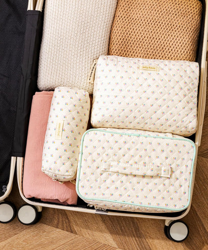 HBselect Quilted Makeup Bag, 3Pcs Cotton Large Travel Makeup Bags Organizer