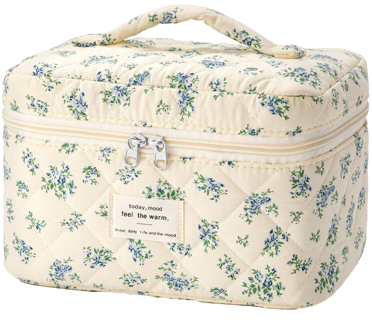 HBselect Large Quilted Makeup Bag for Women Cute Cotton Travel Cosmetic Bag