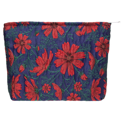 Flat Makeup Bag for Women,Zipper Cosmetic Pouch for Purse,Strawberry Beige