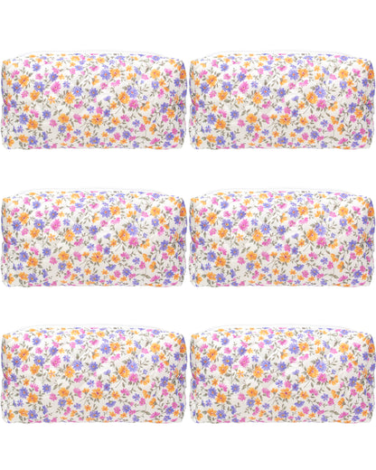 PAZIMIIK Small Quilted Makeup Bag,Zipper Cosmetic Pouch,Grey Floral