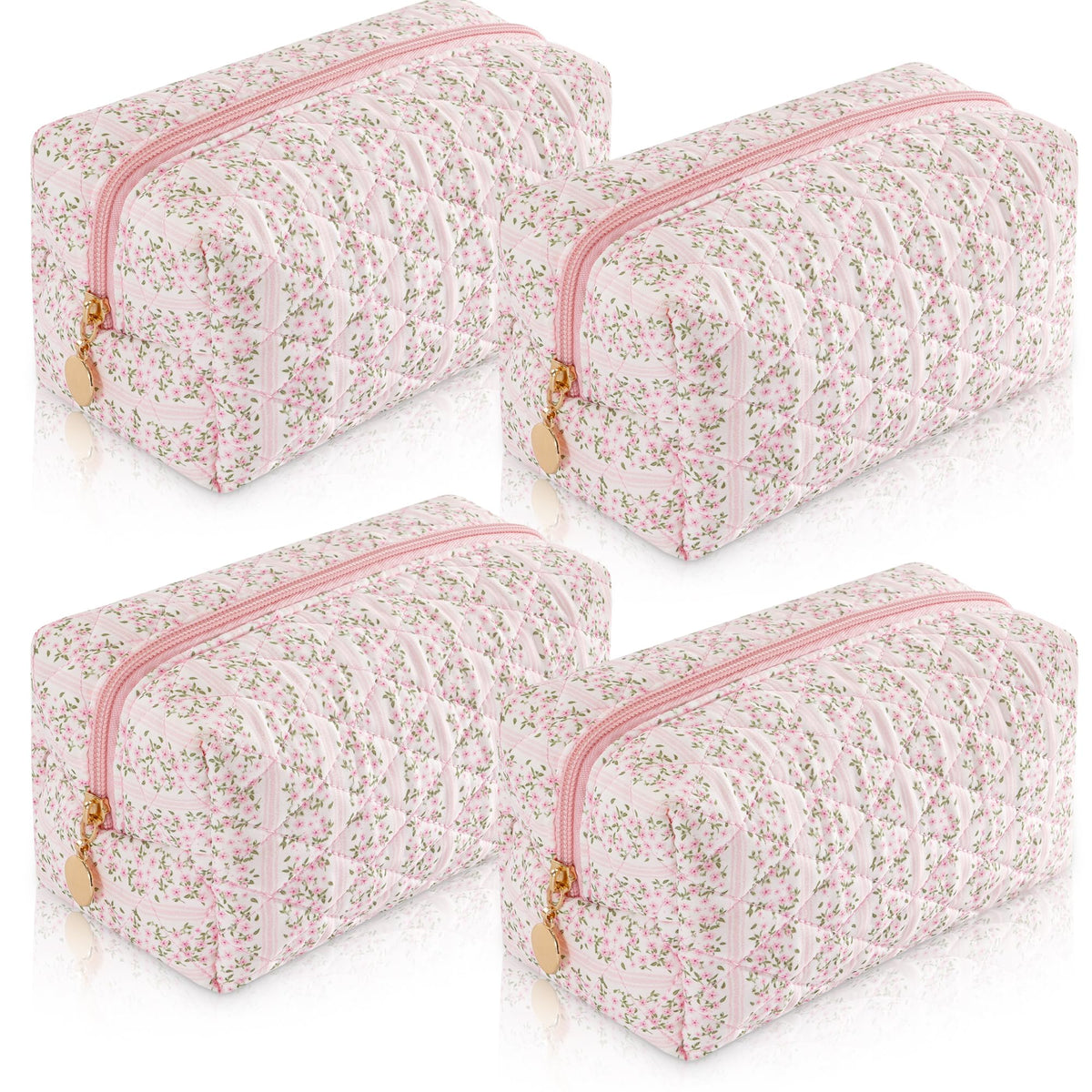 Makeup Bag Travel Toiletry Bag for Women, Small Cosmetic Bags Cute Quilted Cotton Makeup Pouch for Purse Emergency Bag Pencil Case Accessory Bag, Pastel Pink