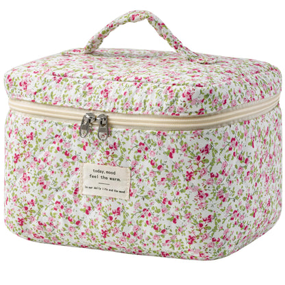 HBselect Large Quilted Makeup Bag for Women Cute Cotton Travel Cosmetic Bag