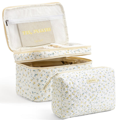 HBselect 2Pcs Travel Makeup Bag Large Quilted Cosmetic Bag Make up Bag