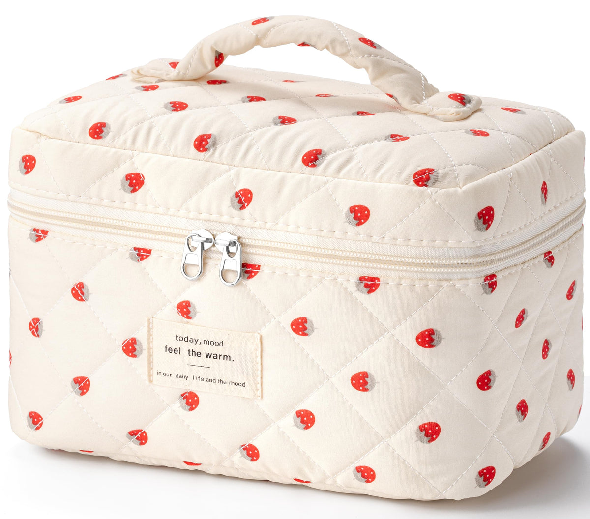 HBselect Large Quilted Makeup Bag for Women Cute Cotton Travel Cosmetic Bag