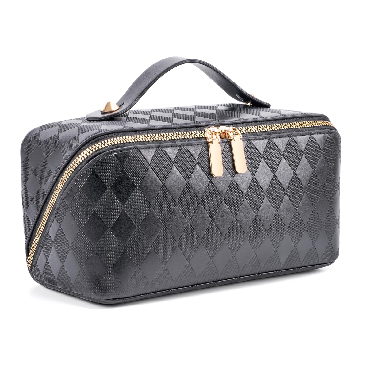ALEXTINA Travel Makeup Bag, Woven PU Leather Cosmetic Bag, Khaki
