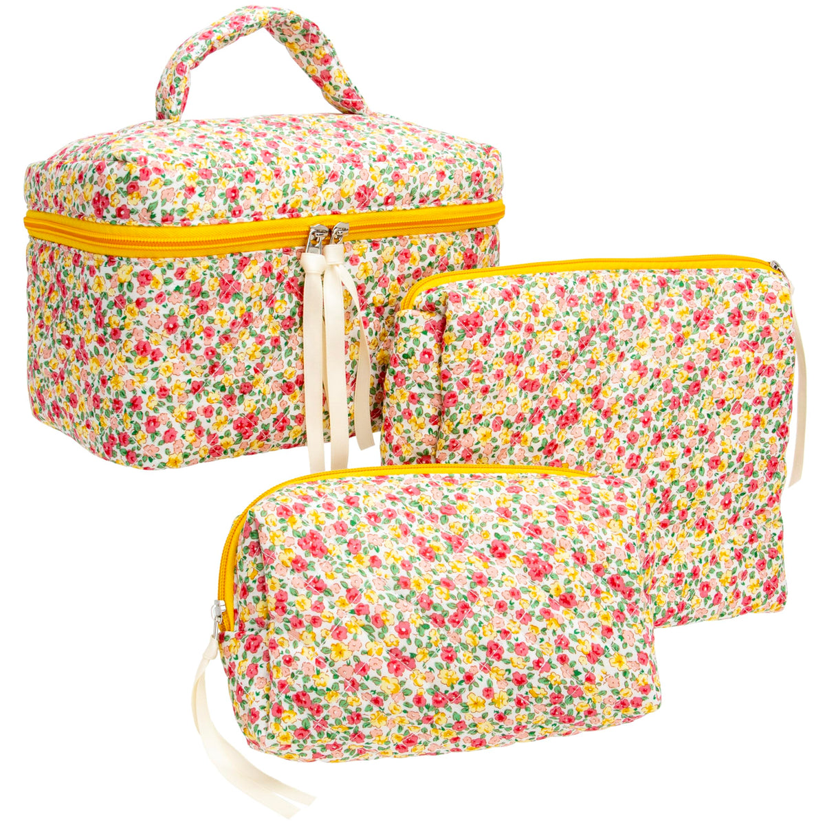 Quilted Makeup Bag for Women, Travel Cosmetic&Toiletry Bag,Gauze Heart