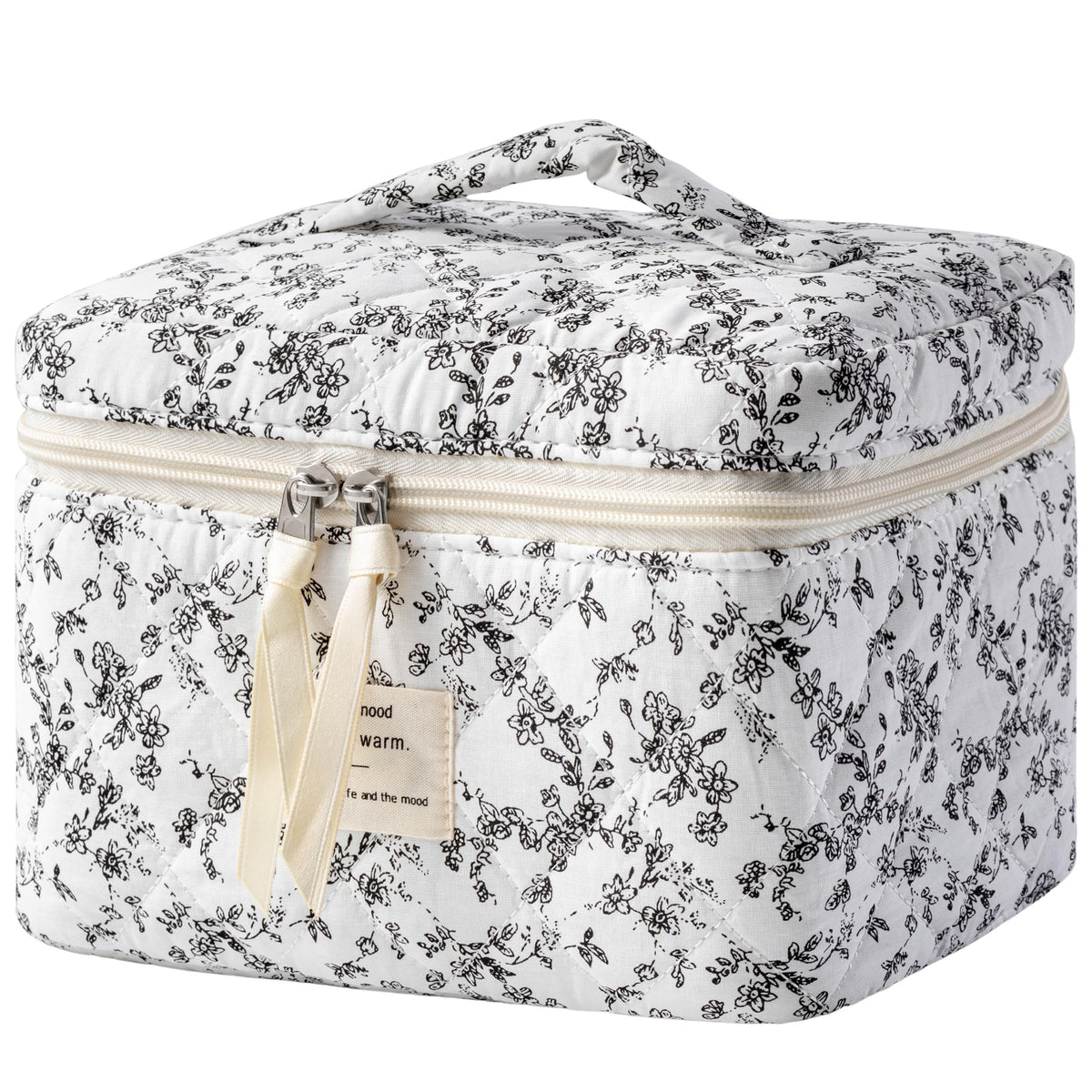 HBselect Large Quilted Makeup Bag for Women Cute Cotton Travel Cosmetic Bag