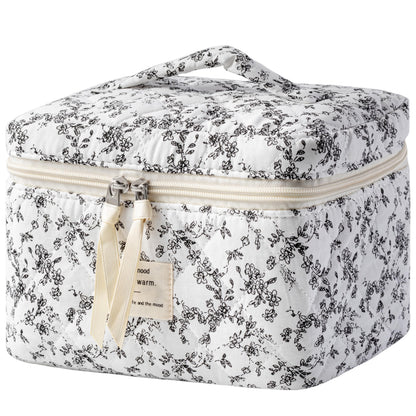 HBselect Large Quilted Makeup Bag for Women Cute Cotton Travel Cosmetic Bag