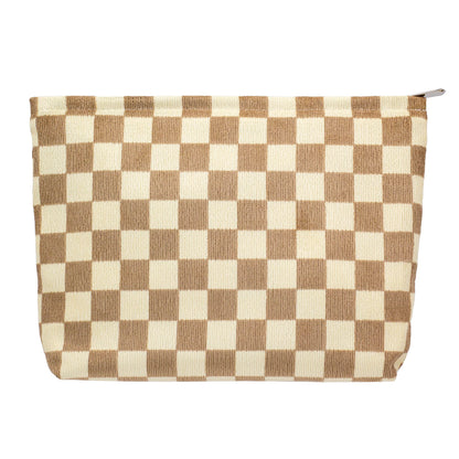 Flat Makeup Bag for Women,Zipper Cosmetic Pouch for Purse,Strawberry Beige