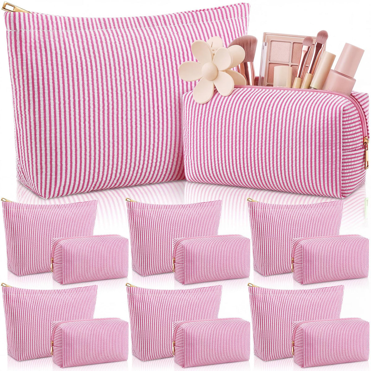 Huhumy 12 Pcs Seersucker Makeup Bags for Woman Striped, 6 Colors