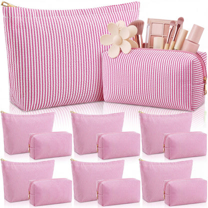 Huhumy 12 Pcs Seersucker Makeup Bags for Woman Striped, 6 Colors