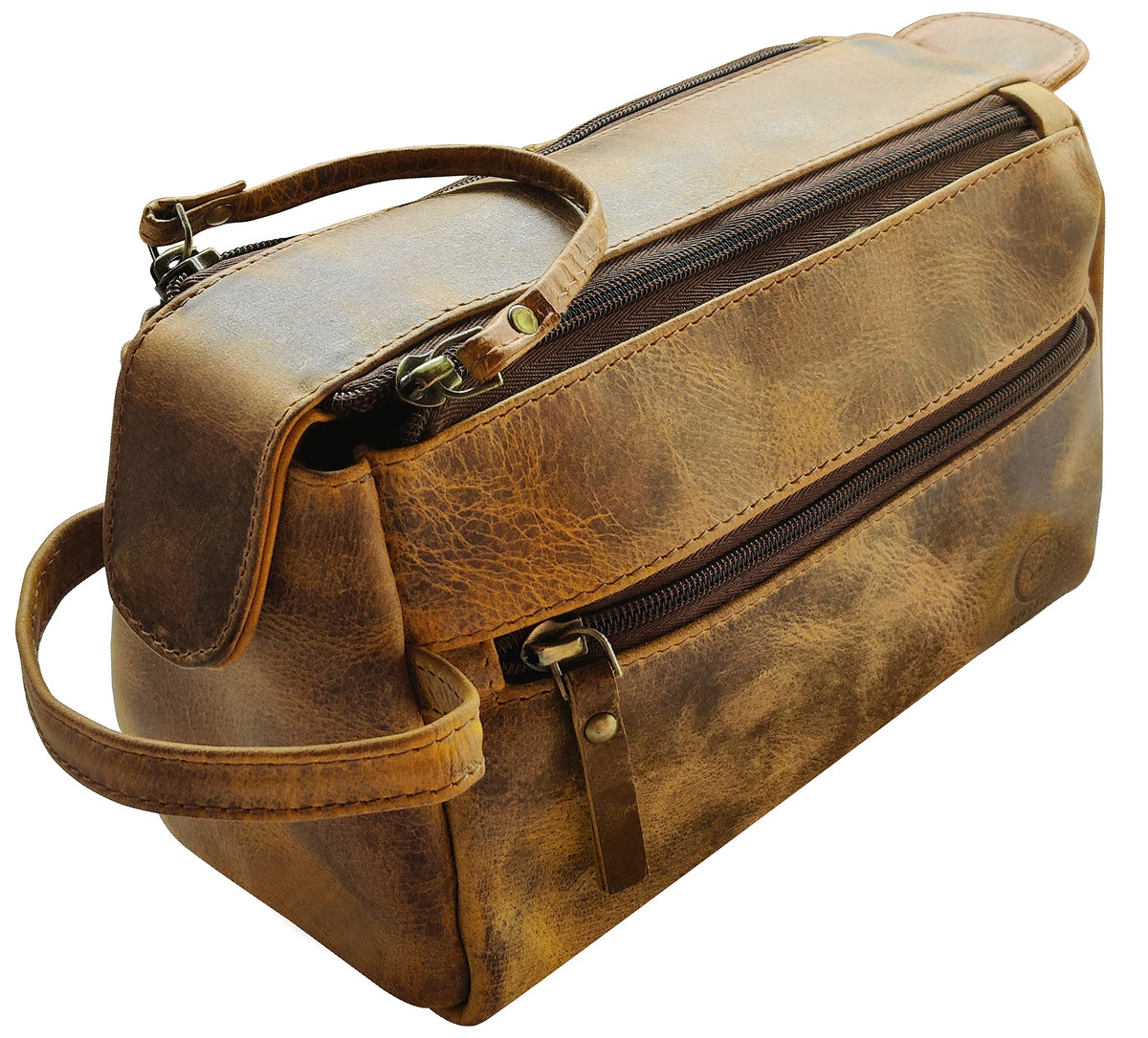 Leather Toiletry Bag for Men - Full Grain Travel Dopp Kit & Shaving Bag