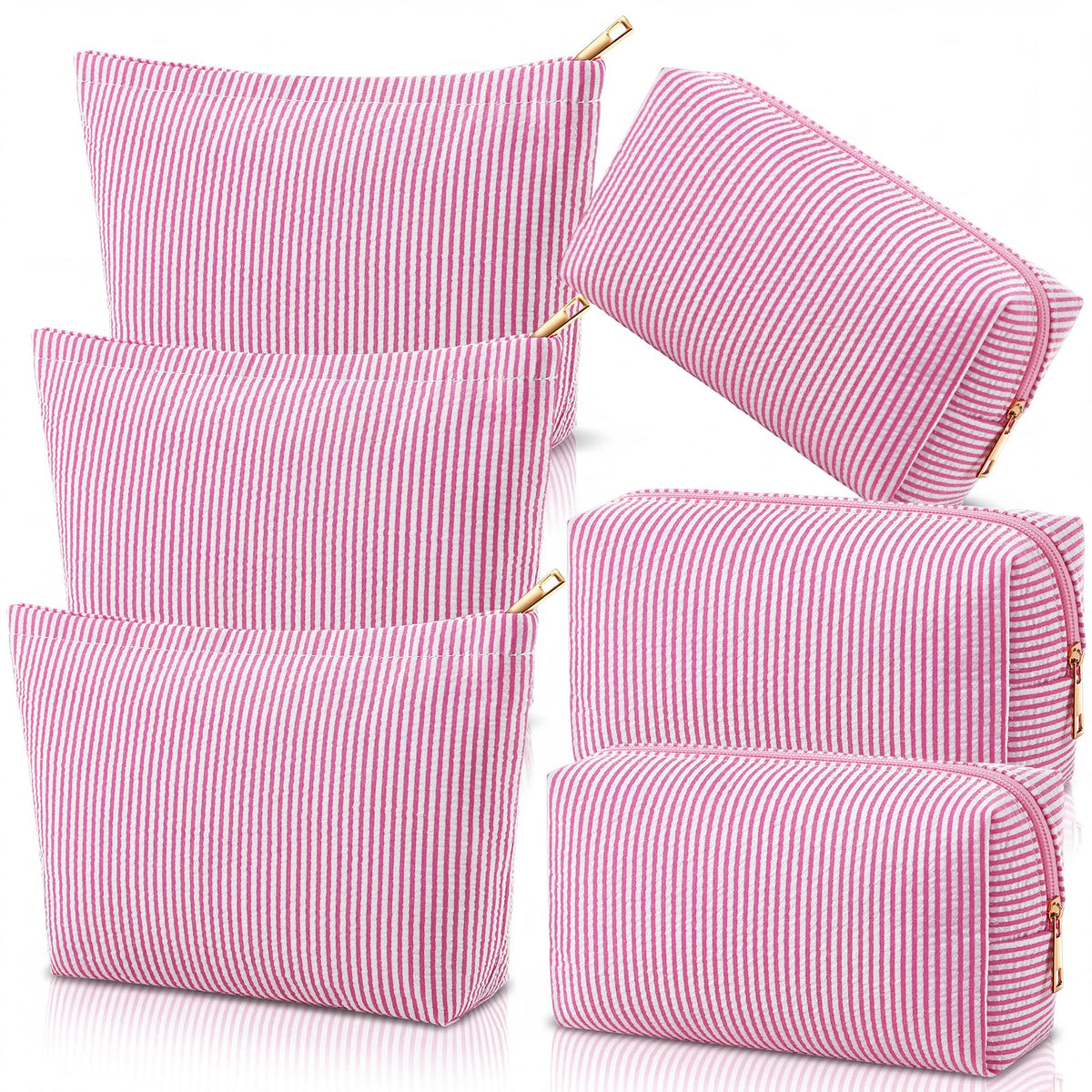 Huhumy 12 Pcs Seersucker Makeup Bags for Woman Striped, 6 Colors