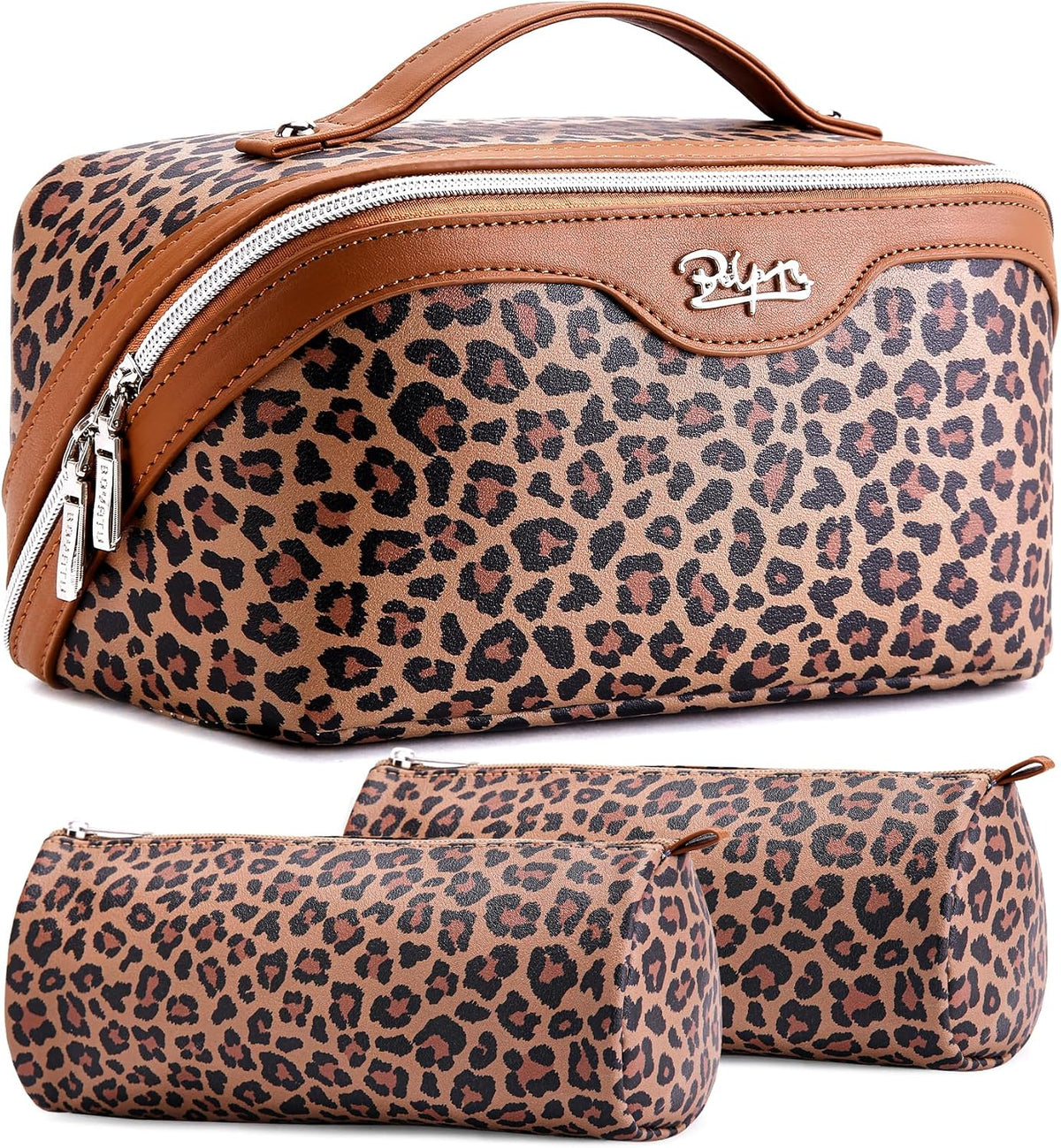 BOYATU Travel Makeup Bag Organizer: 3 Pcs Leopard Cometic Bag Set for Women