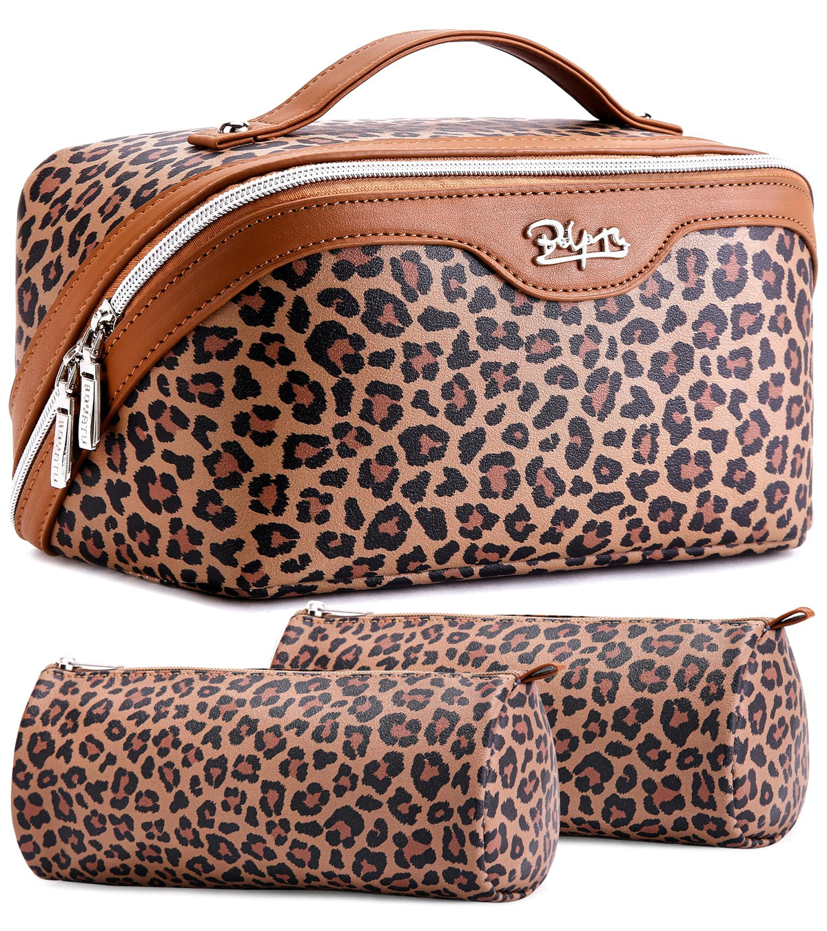 BOYATU Travel Makeup Bag Organizer: 3 Pcs Leopard Cometic Bag Set for Women