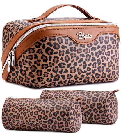 BOYATU Travel Makeup Bag Organizer: 3 Pcs Leopard Cometic Bag Set for Women