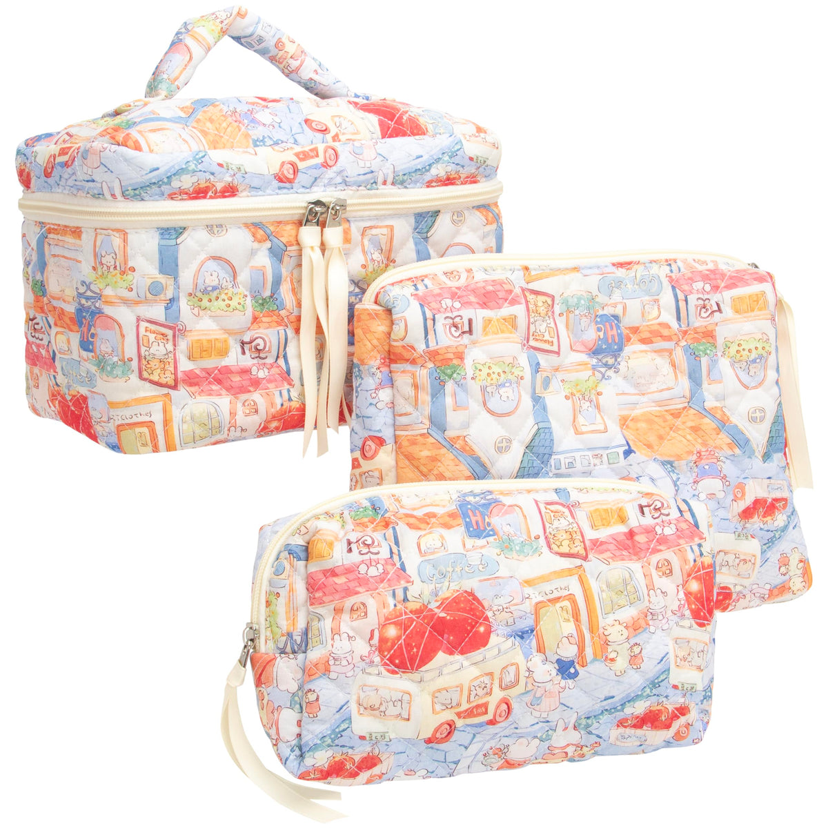 Quilted Makeup Bag for Women, Travel Cosmetic&Toiletry Bag,Gauze Heart