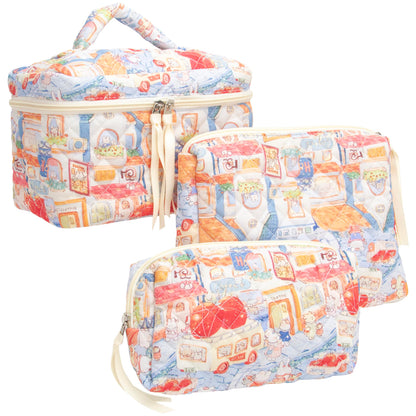 Quilted Makeup Bag for Women, Travel Cosmetic&Toiletry Bag,Gauze Heart