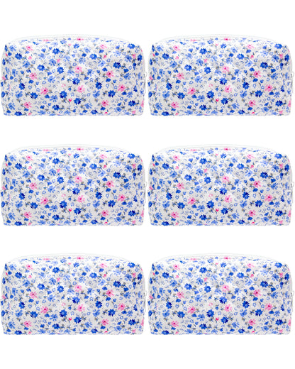 PAZIMIIK Small Quilted Makeup Bag,Zipper Cosmetic Pouch,Grey Floral