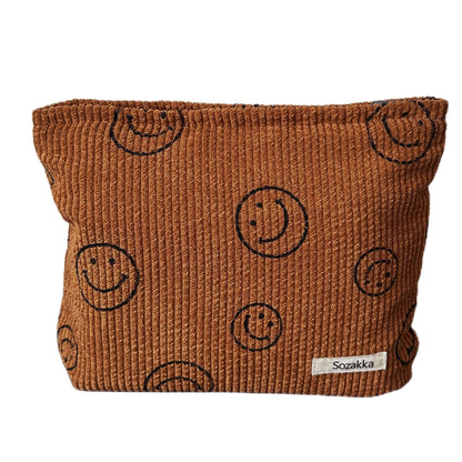 Cosmetic Bags for Women - Corduroy Cosmetic Bag Aesthetic Women Handbags Purses Smile Dots Makeup Organizer Storage Makeup Bag Girls Case Bags (A-Beige)