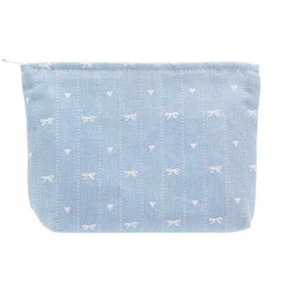Flat Makeup Bag for Women,Zipper Cosmetic Pouch for Purse,Strawberry Beige