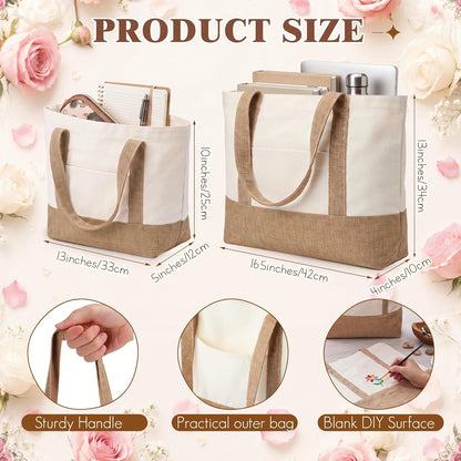 Paterr 6pcs Canvas Tote Bags Bulk Burlap Patchwork Grocery Bags