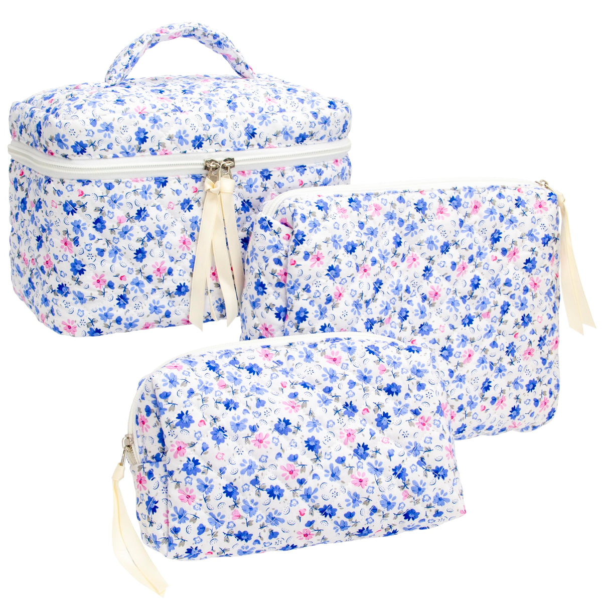 Quilted Makeup Bag for Women, Travel Cosmetic&Toiletry Bag,Gauze Heart