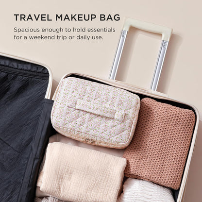 HBselect Large Quilted Makeup Bag for Women Cute Cotton Travel Cosmetic Bag