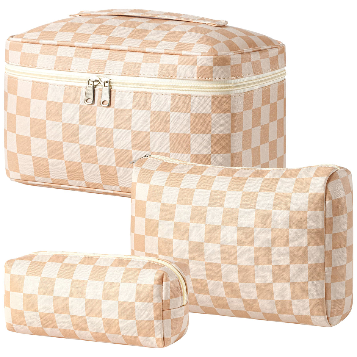 HBselect Quilted Makeup Bag, 3Pcs Cotton Large Travel Makeup Bags Organizer