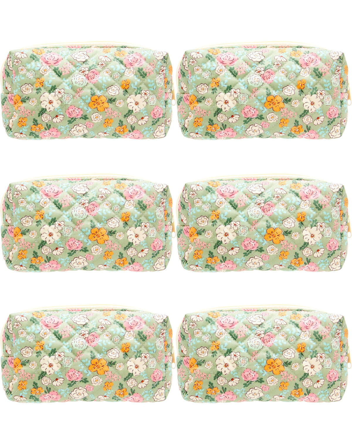 PAZIMIIK Small Quilted Makeup Bag,Zipper Cosmetic Pouch,Grey Floral